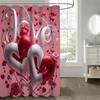 4pcs Red And White Heart Pattern, Valentine's Day Bathroom Set, Waterproof Barrier Shower Curtain, with 12 Hooks, Non Slip Bath
