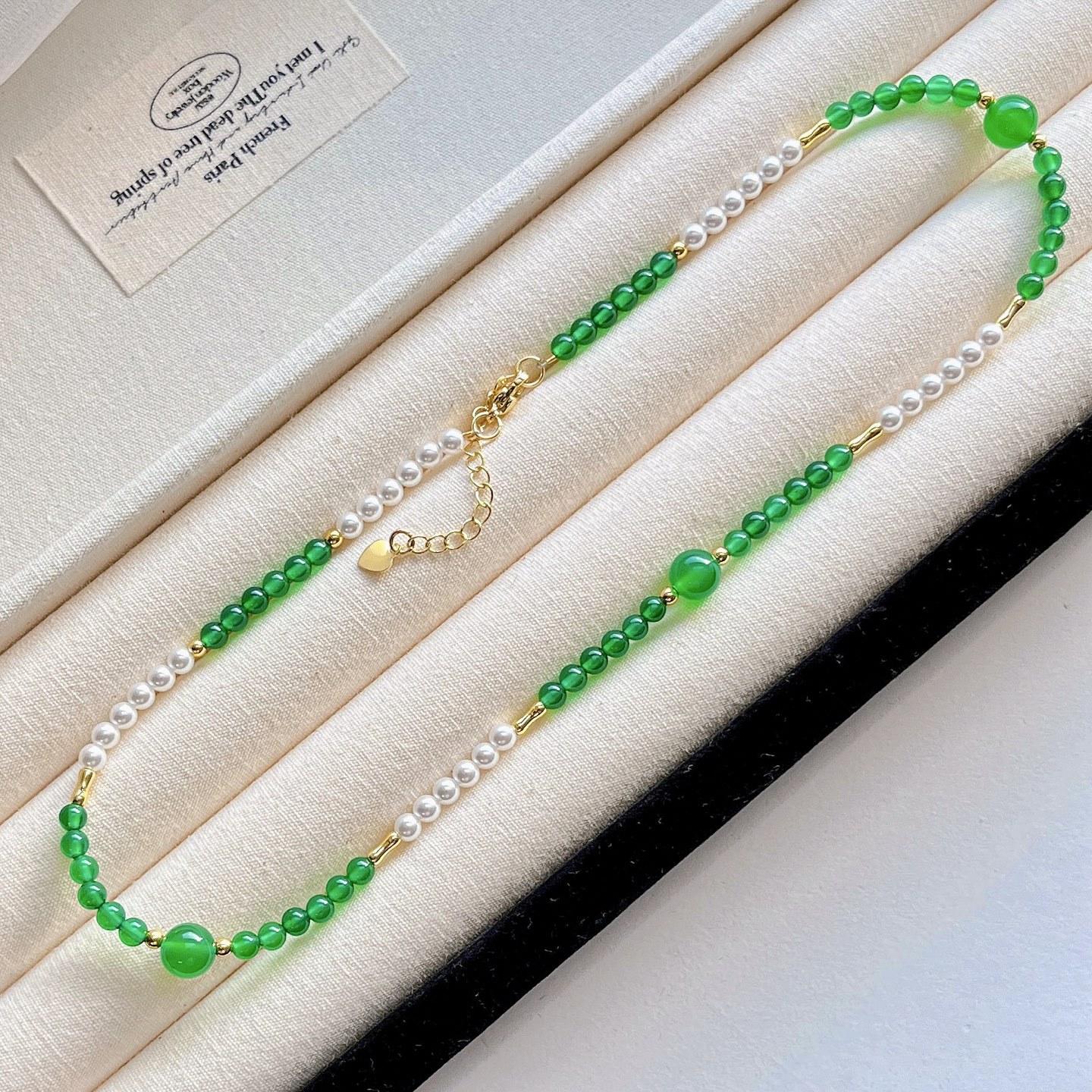 High Quality Ice-Through Natural Chalcedony High-Gloss Artificial Crystal Pearl Collarbone Chain Necklace