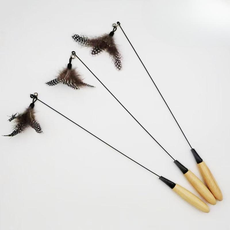 Competitive-grade Wooden Handle Spring Cat Toy, Feather Bell, Detachable and Replaceable Head Cat Toy