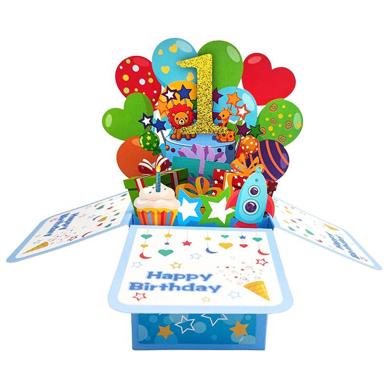 

Happy Birthday Card,3D Pop Up First Birthday Greeting Card For Baby Boy,Son,Grandson,Nephew With 1 Envelop,1 Message Card
