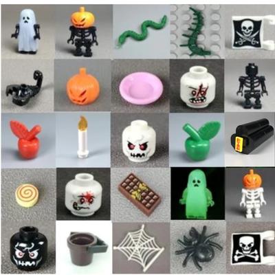 Mattoncini MOC Zucca di Halloween Scorpione Testa Facciale Zombie Copricapo Scheletro Fantasma Sangue Tomba Blocchi da Costruzione Fai da Te Giocattolo per Bambini