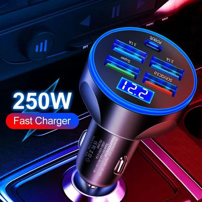 4usb PD 250W Nabíjačka do auta Typ C Rýchle nabíjanie Adaptér do auta na mobilný telefón Pre iPhone Samsung Huawei Xiaomi QC 3.0