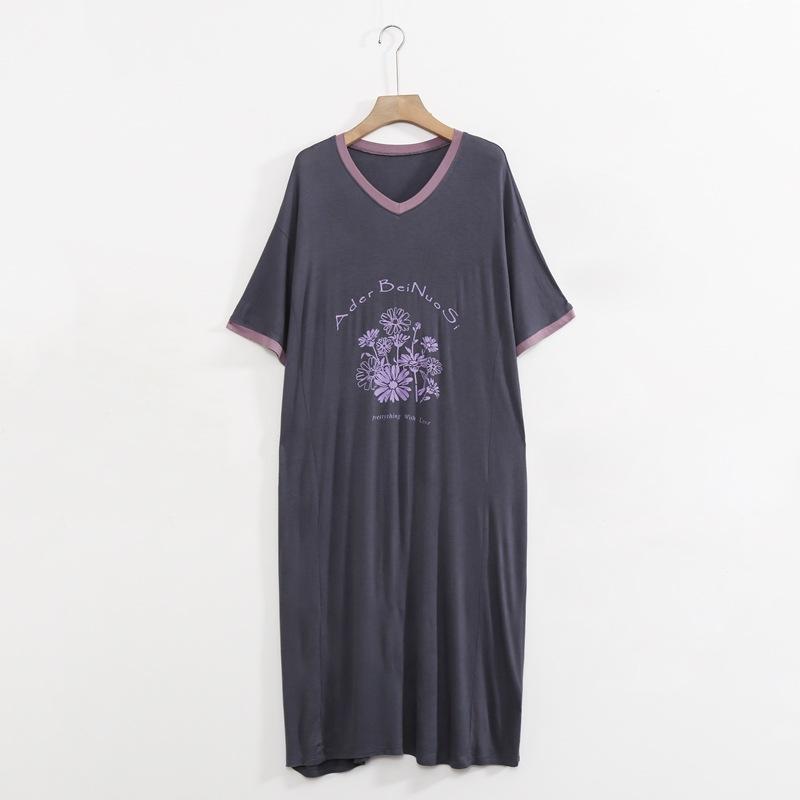 

Летнее Свободное Повседневное Платье Большого Размера с V-образным Вырезом и Принтом в виде Букв, Тонкая Домашняя Одежда и Ночная Сорочка one size темно серый