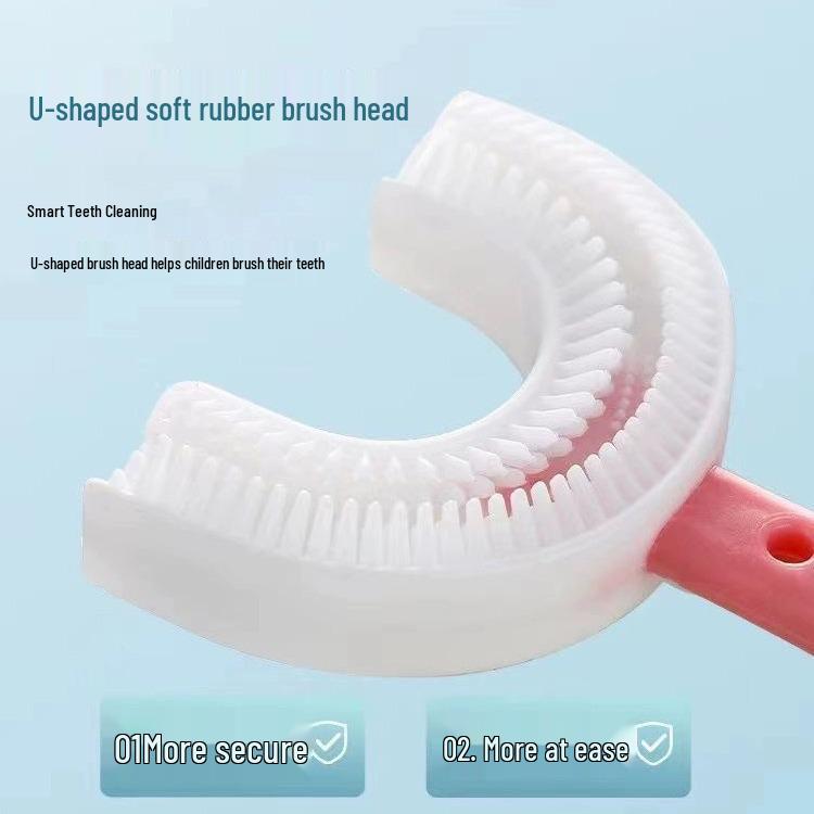 Kids' U-Shaped Silicone Toothbrush for Ages 2-12 - Soft Bristle Oral Care