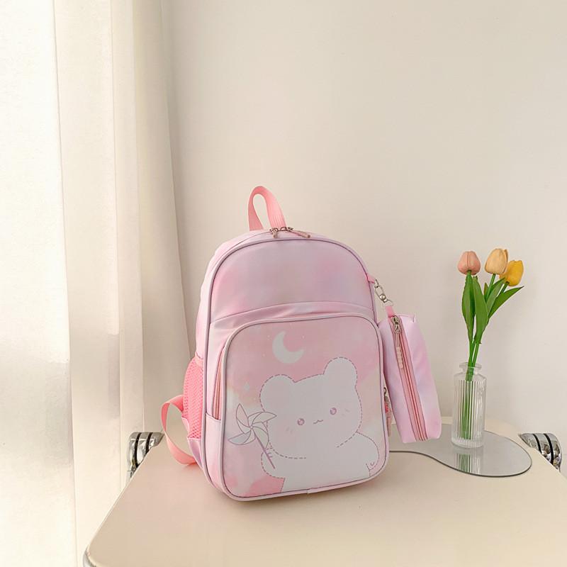 Adorable Children's Backpack For Girls With Cute Cartoon Bear Design Spacious And Lightweight Canvas Book Bag