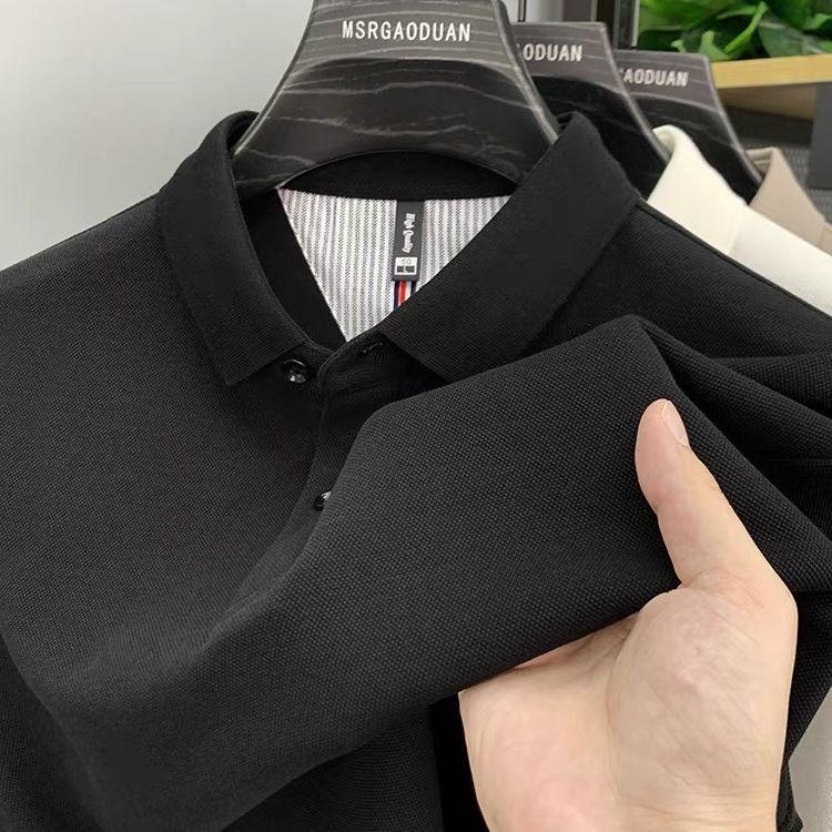 

Мужская Тяжеловесная Рубашка-поло с Длинным Рукавом из Чистого Хлопка - Отложной Воротник Однотонная для Осени и Весны 2XL