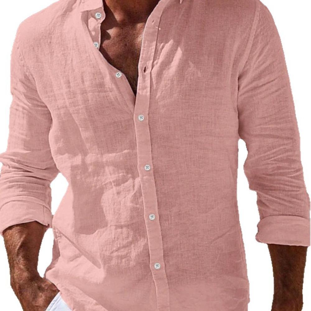 Herrenhemden Frühling/Sommerhemden Strandbekleidung Button-Down-Hemden Einfarbig Urlaubs-Casual Langarm mit Kragen