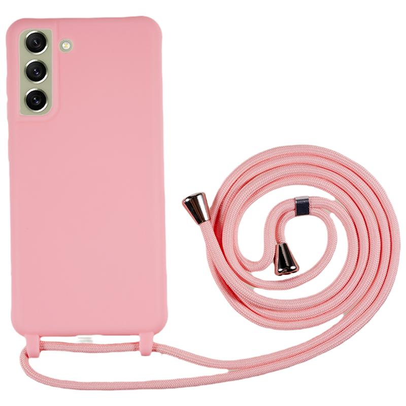 For Samsung Galaxy S21 FE 5G Shockproof Back Cover Flexible TPU Phone Case with Lanyard