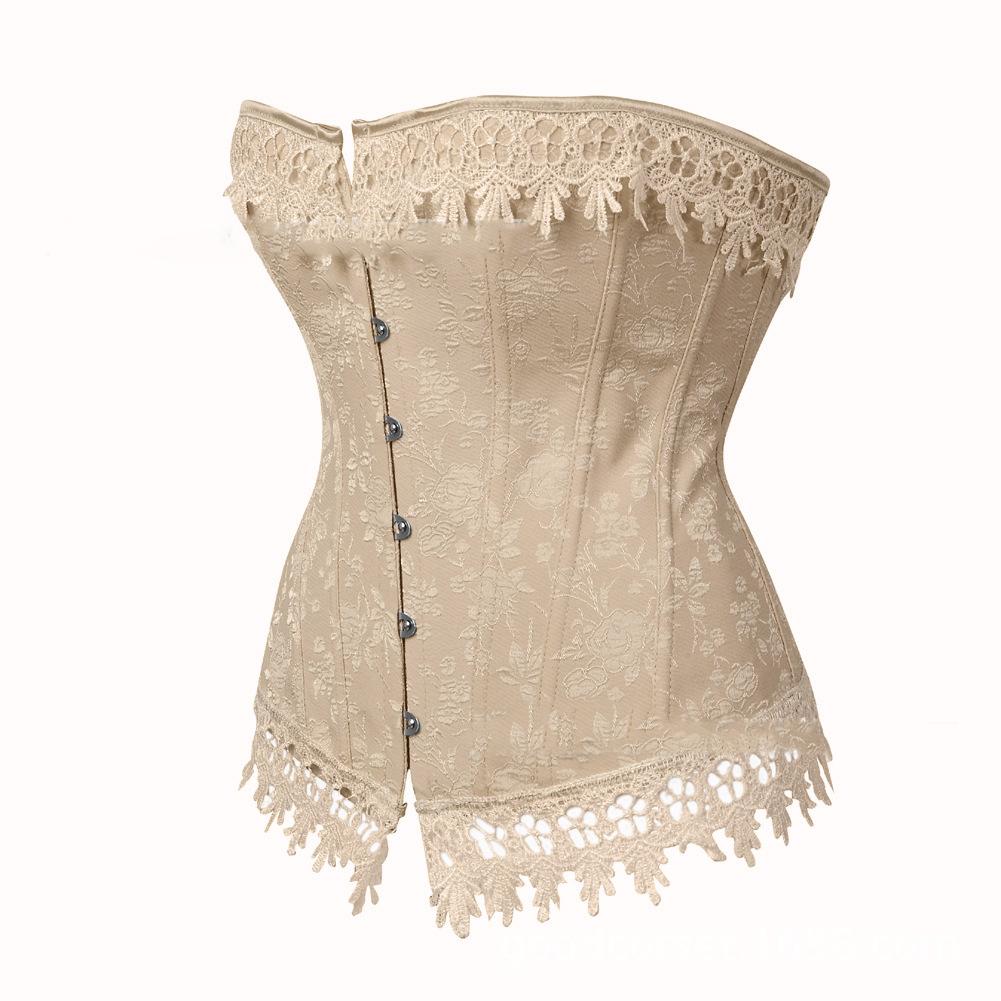 Women Lace Up Corsets Bustiers Overbust Waist Trainer Embroidery Tummy Slimming Boned Corset Burlesque Shaper