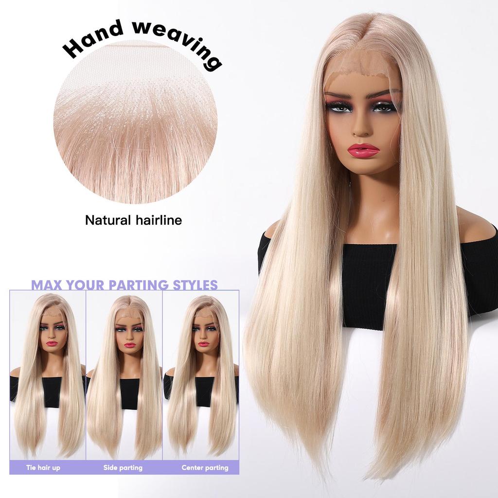 ALAN EATON Synthetic 13x6 Lace Wig Long Straight Red Platinum Wigs for Women Daily Party Cosplay Wedding High Density