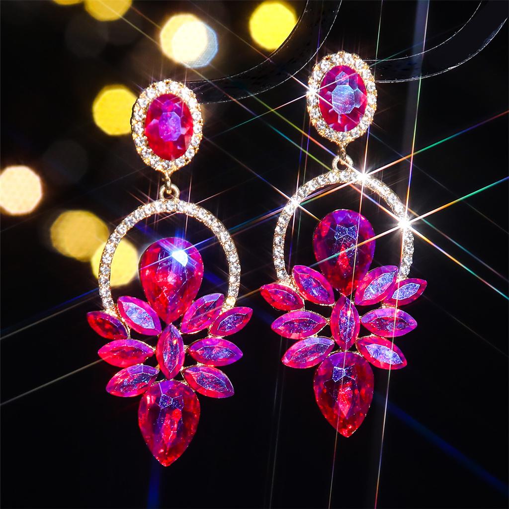 Orecchini di alta qualità con strass in vetro colorato, temperamento femminile, orecchini esagerati, orecchini da donna, 1 paio