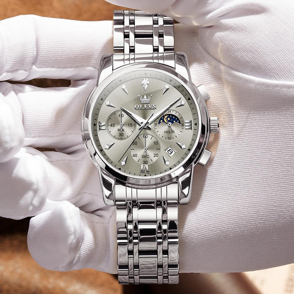 Luxury Chronograph Quartz Watch for Men Fashion Multifunctional Moon Phase Waterproof Luminous Date Business Men's Watches