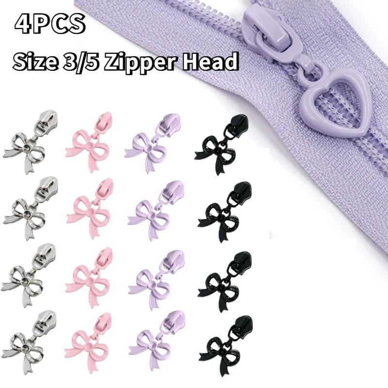 4pcs 3/5 zipper heads cute bow pendants bags and clothes zipper heads colorful nylon pull tab resin zipper heads