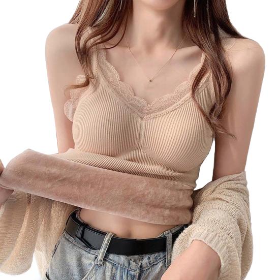 Women's Thermal Tank Top Lace Fleece Lined Warm Base Layer Vest Sleeveless Padded Camisole Undershirts