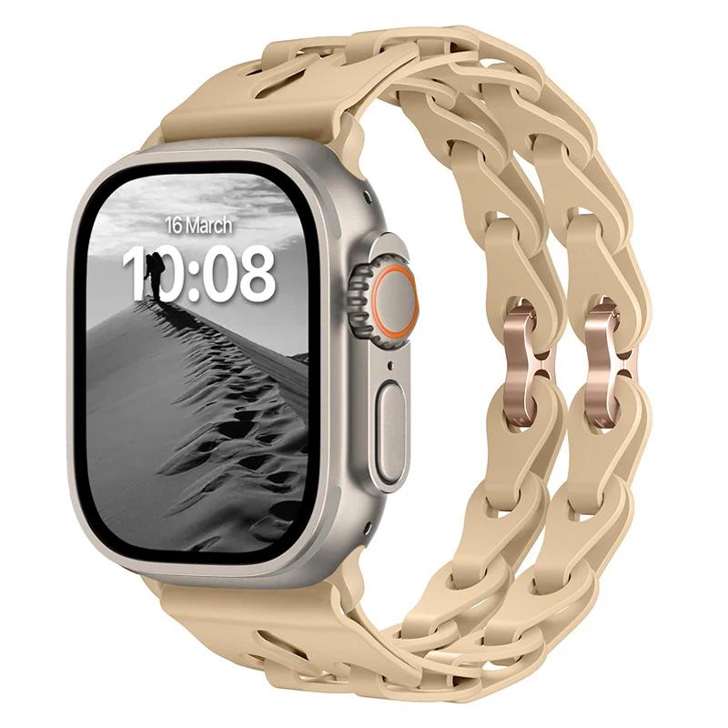 Pulseira de Silicone de Elo Duplo para Apple Watch Band Ultra 2 49mm 44mm 40mm 45mm 41mm 42mm Bracelete para Series 9 8 7 6 5 4 SE 3