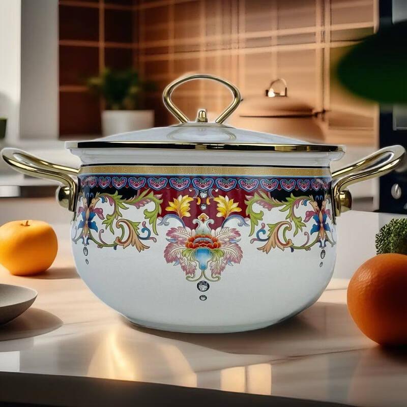 

LIEI Russian Floral Enamel Soup Pot