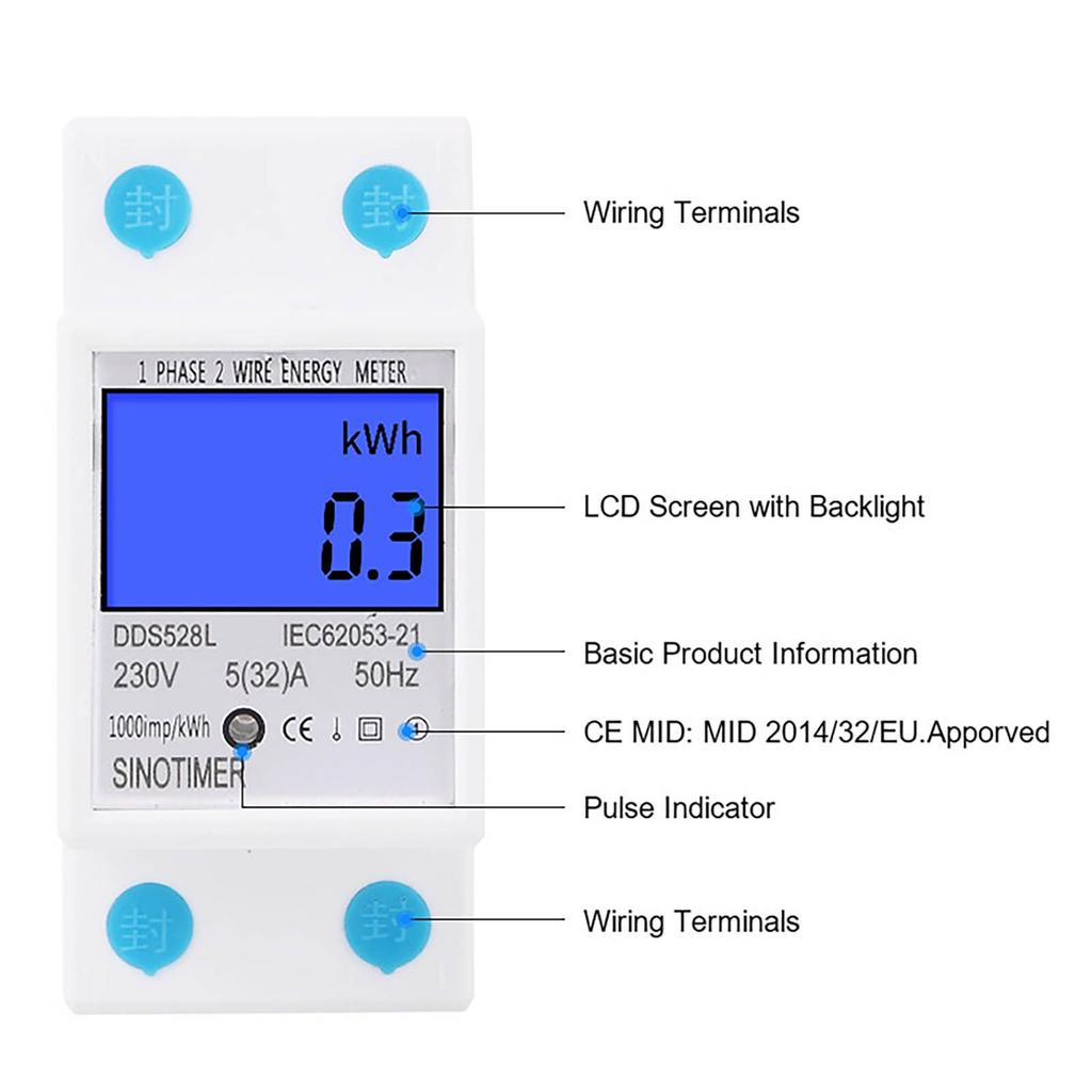Single Phase 2P Electronic Energy Meter 220VAC DIN Rail Mounted Household Electricity Usage Meter for Accurate Power Measurement
