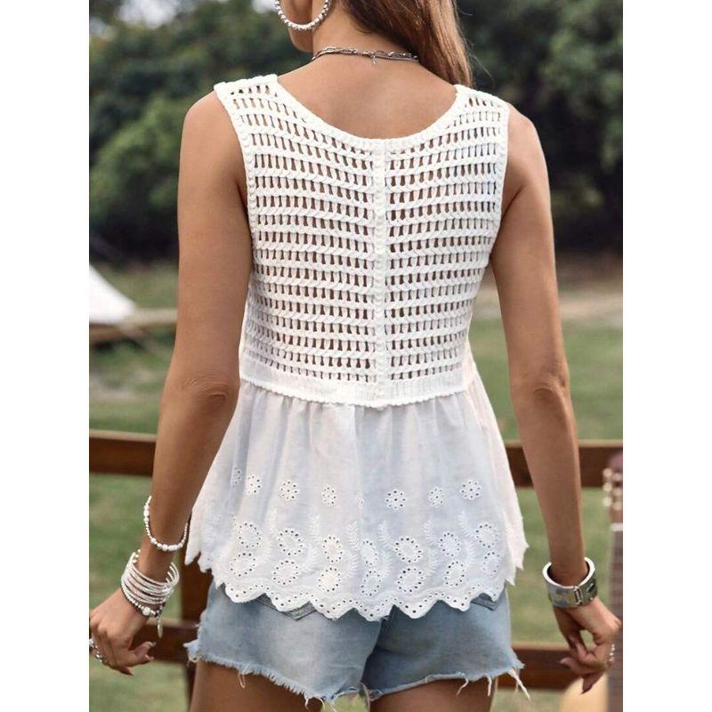 Small Summer European and American Knitted Crochet Hollow Butterfly Single-Breasted Patchwork Embroidered Widened Lace Vest Top