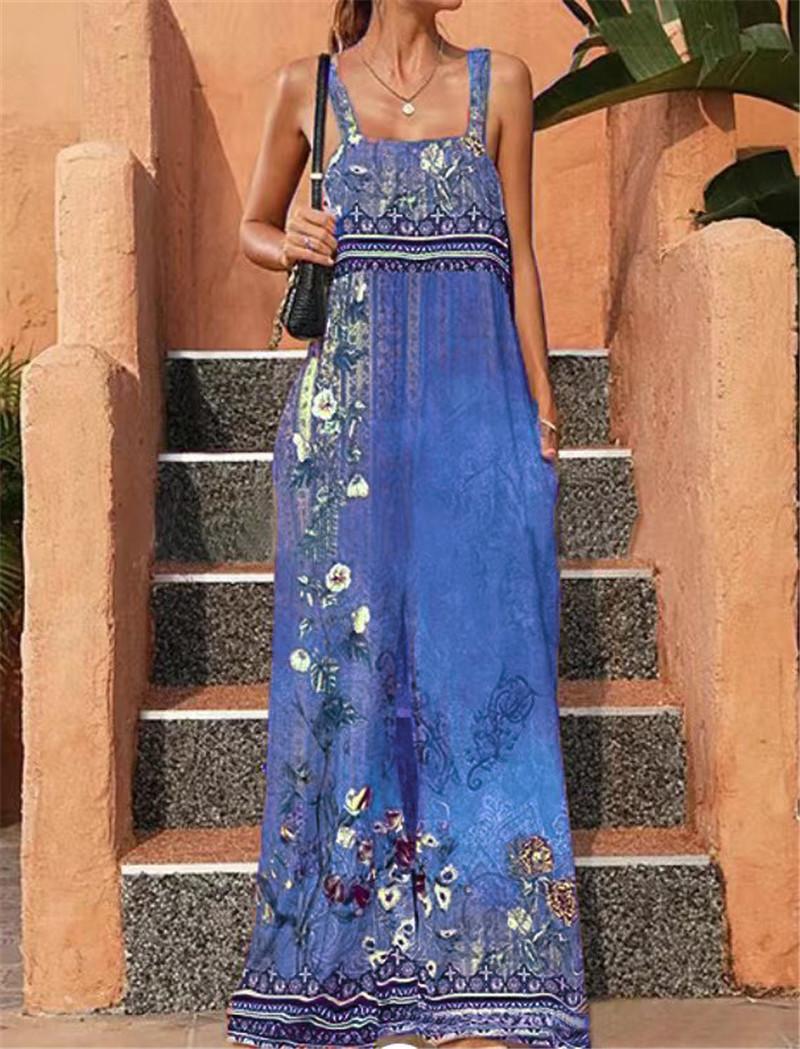 2023 summer European and American women s clothing Amazon wish new cross-border loose printing retro ethnic style jumpsuit women S