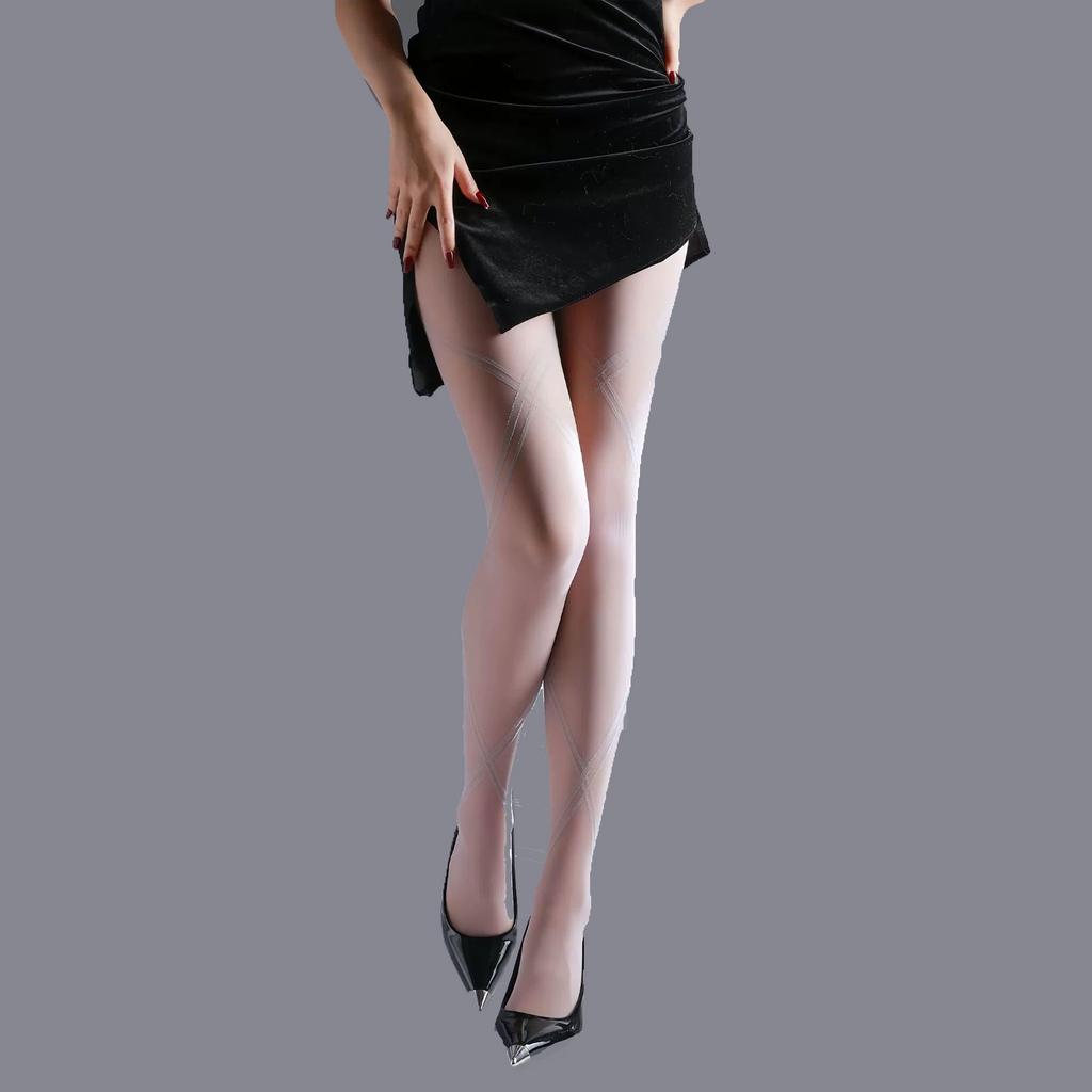 Sexy Cross Stripes Bandage Printing Pantyhose Women'S Ultrathin Sheer Tights Slim Leg Design Stocking Allure Woman Lingerie