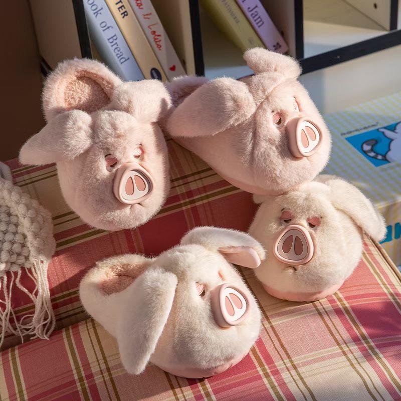 Cotton Slippers Women's Winter Wear Cute Pink Pig Ins Girl Heart Thick Bottom Home Plush Warm and Non-slip