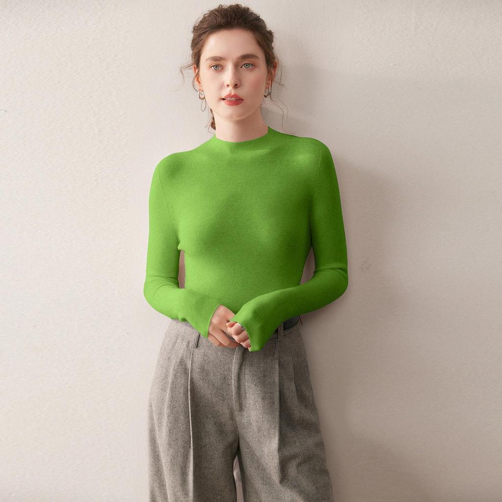 Women's Seamless 18-Gauge Wool High-Neck Sweater Base Layer, Machine Washable