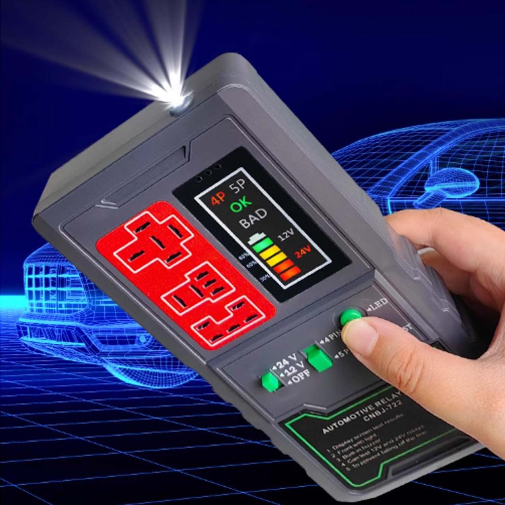 12V/24V Automotive Relay Tester, Vehicle 4 Pin/ 5 Pin Circuit Testing Cranking Charging System Diagnostic Tool
