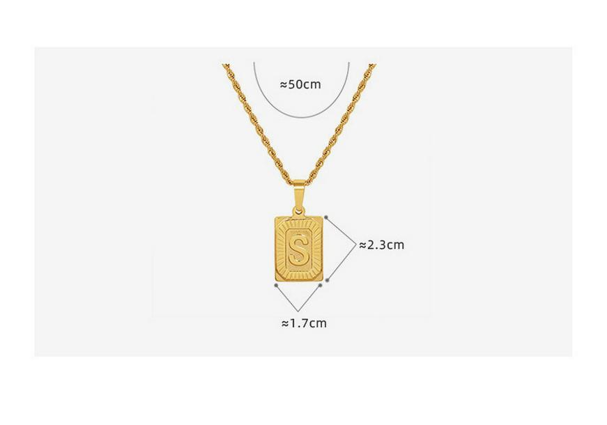 Qiong Yao Hip Hop 26-Letter Square Pendant Necklace, Clavicle Chain, 18K Gold Plated Titanium Steel.