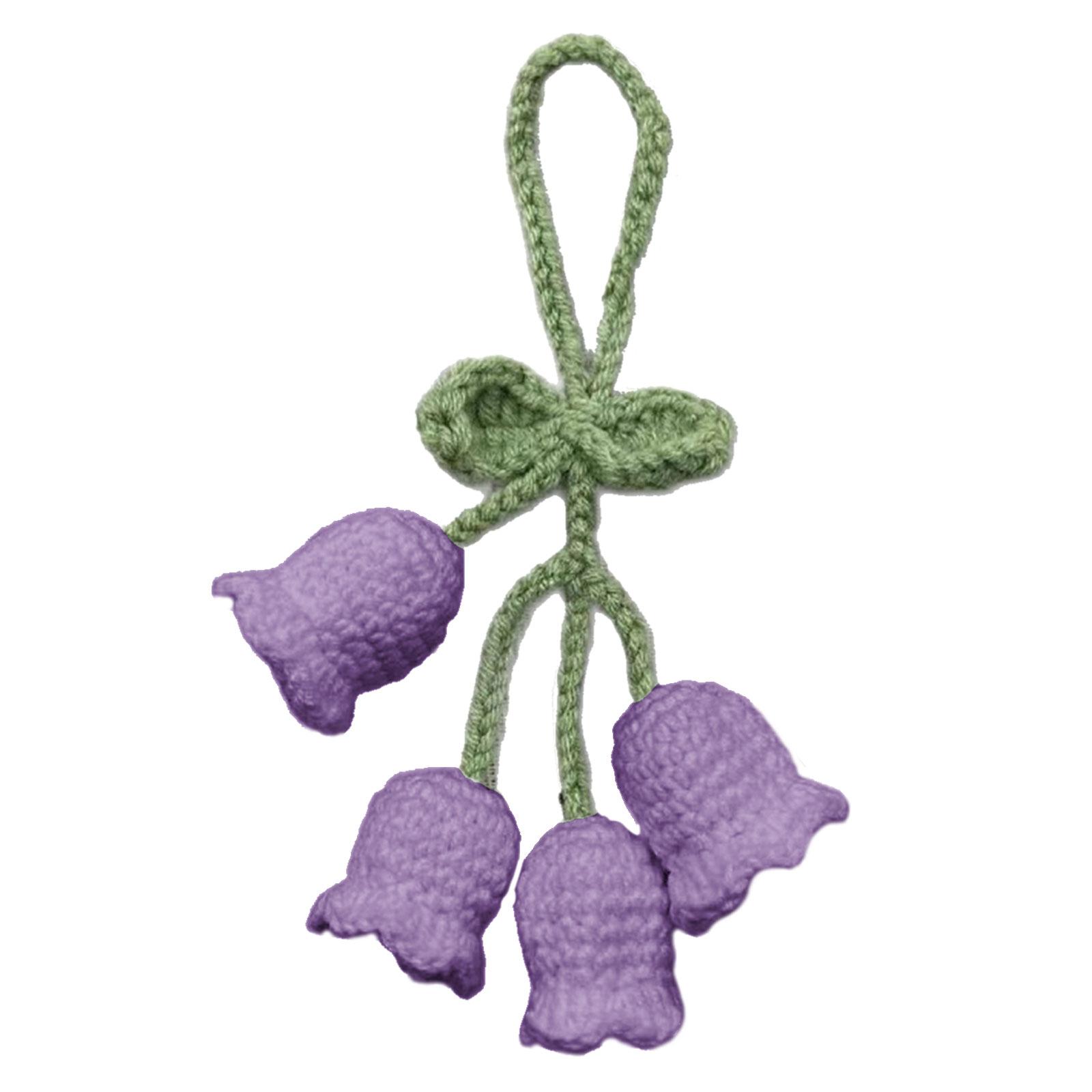 

Colorful Handmade Knitted Wool Convallaria Majalis Charm Keychain Crocheted Hanging Keyring Car Pendant Hanging Ornament 1 фіолетовий