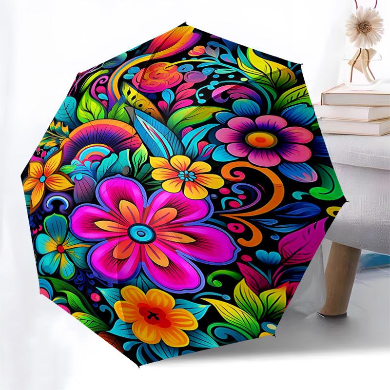 

1pc Colorful Floral Automatic Opening/Closing Umbrella, Portable Folding Design, Outdoor for Fans & Travelers, Festive Gift Idea.V053