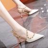 Fashion 2025 New High-quality Women's High-heeled Shoes Fashion Retro Rivet Pointed Casual Comfortable Shallow Office Stiletto Sandals