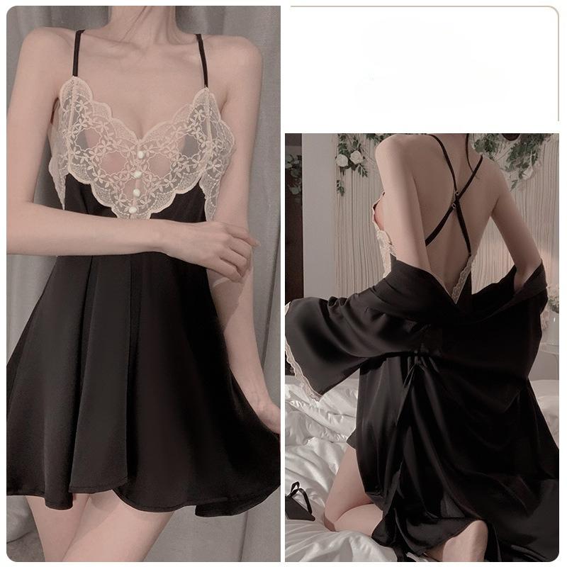 Women’s Comfortable Sleep Dress Loose Nightgown Lace Backless Cami Nightdress