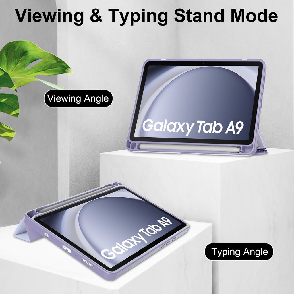 Pro Samsung Galaxy Tab A9 Pouzdro na tablet Skládací stojánek Vzorový potisk Průhledný Akrylový Kožený Kryt