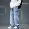 Wide Leg Washing Jean Pants Men Trousers Neutral Solid Color Loose Casual Fashion Pocket Cargo Pants Big Size 8XL