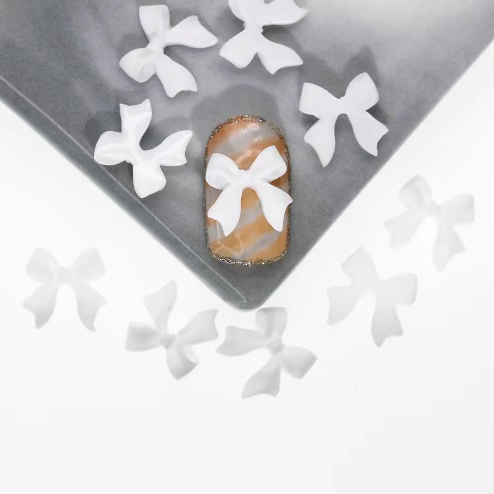 White Ribbon Resin Bow Nail Charm Parts 3D Rhinestone Nail Art Decoration Accessories Supplies for DIY Korean Manicure Design