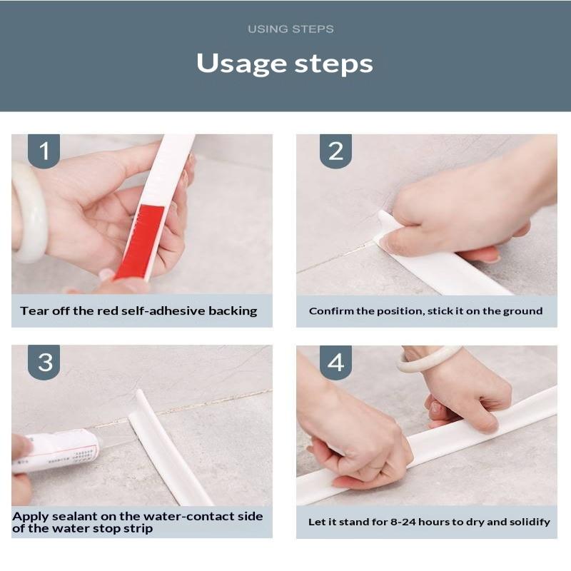 Barrera de Presa Tope de Agua para Ducha 1 ud 1 2M Tira Selladora de PVC Autoadhesiva Fácil Instalación Protección contra Inundaciones para Baño