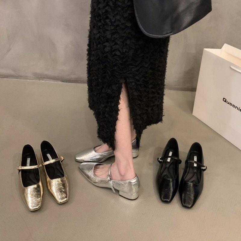 Stiprus kulnas sidabriniai Mary Jane vieno batelio moteriški batai 2025 nauji pavasario ir rudens kvadratinė nosis prancūziški pavasariniai su sijonu vakariniai batai