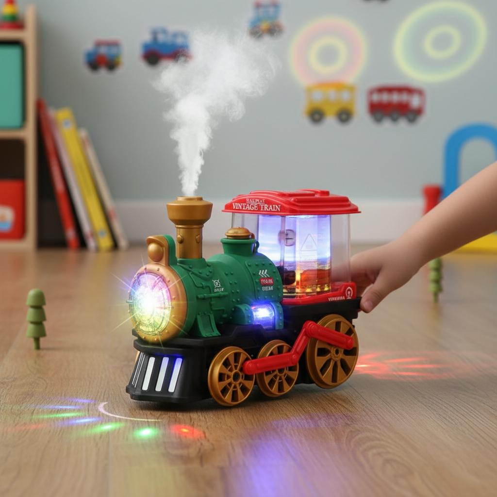 Electric Toy Train For Kids With Light Music And Mist Function Vintage Design 18x9.5x14cm ABS Material