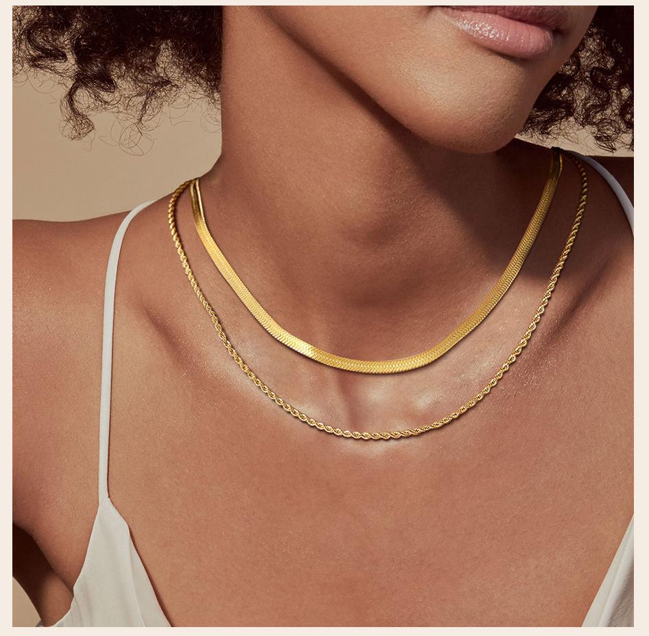 Snake With Rope Double Chain Herringbone Necklace, Layered Necklace for Women Bestfriend Birthday Gift