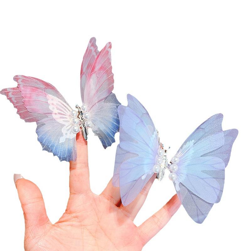 Gradient Silk Yarn Bow Butterfly Hairpin for Kids – Fairytale Style
