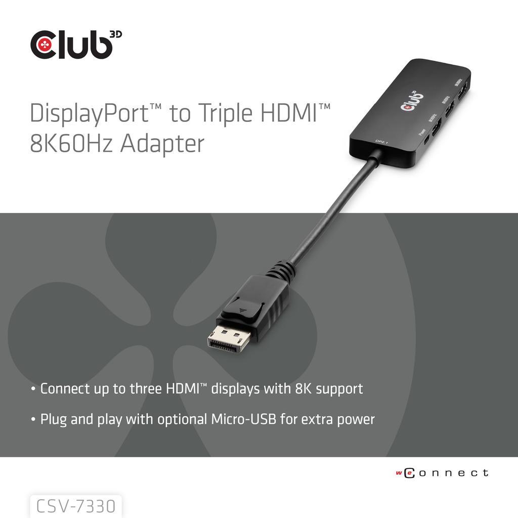 Club 3D DisplayPort 2.1 DP54 (UHBR13.5) To Triple HDMI 8K60Hz Adapter (CSV-7330)