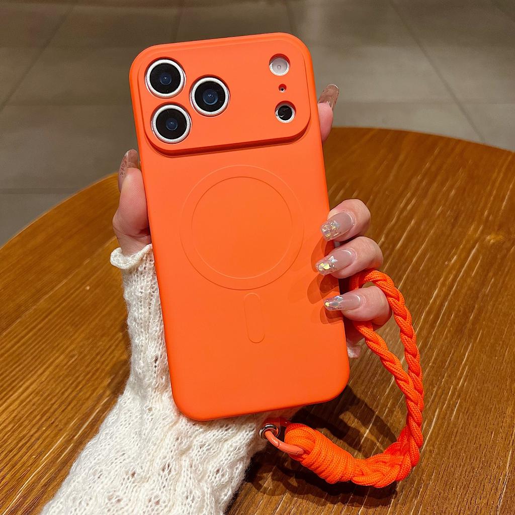 Wrist Strap Soft Liquid Silicone for Magsafe Phone Case for IPhone 17 16 15 Plus 14 Pro Max 17 Air 11 12 13 Magnetic Matte Cover