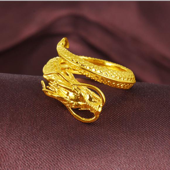 Adjustable Vietnamese Gold-Plated Dragon Phoenix Couple Rings