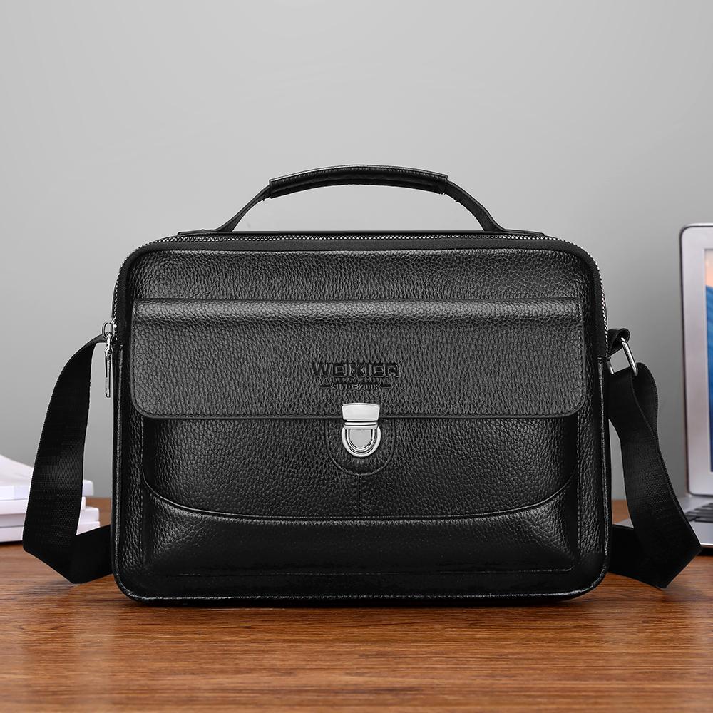 WEIXIER Men's Leather Crossbody Shoulder Bag Waterproof Messenger Briefcase Satchel Travel Bag Handbags Adjustable Strap