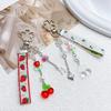 Strawberry Cherrys Ribbon Flower Keychain Charm Colorful Keyring for Women and Girls Bag Accessories Purse Decoration