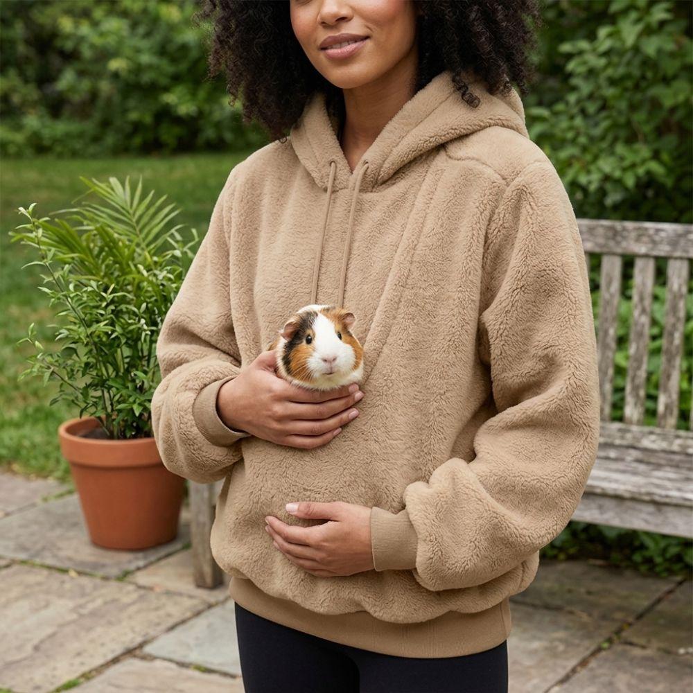 Soft Plush Cat Pocket Sweatshirt Solid Color Pet Holder Pullover Hooded Sweatshirt Autumn Winter