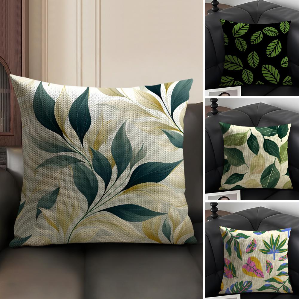 Leaves INS Cushion Cover Natural Linen Organic Fabric DoubleSided Printing Sofa Home Decor Gift Pillow Case