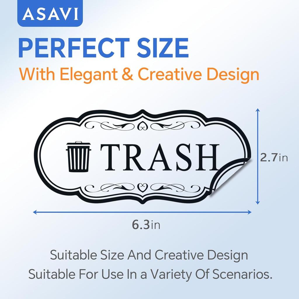 Trash & Recycle Stickers – 2-Pack Self-Adhesive Vinyl Labels, Waterproof & Durable (Transparent Background with Black Text, Medium 6.3 x 2.7