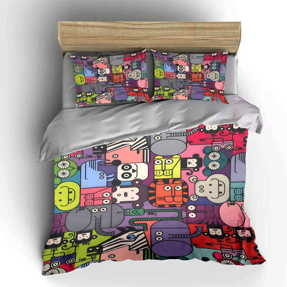 Cartoon Animal Puzzle Design Printed Duvet Cover Set 1 Duvet Cover+2 Pillowcasemulti Size Bedroom Bedding Decor Luxury Gifts