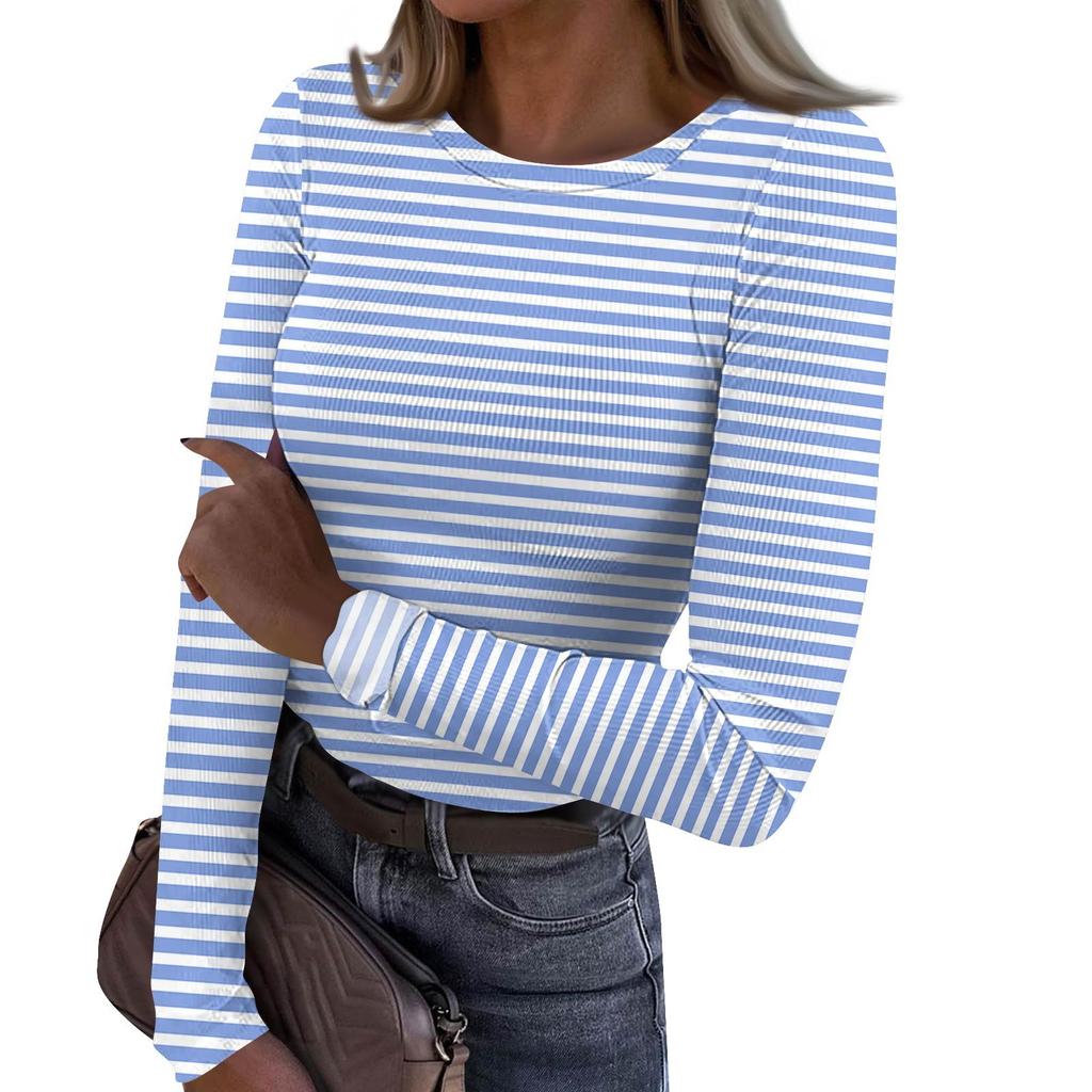 Dámské A Zimní Slim Spodní Tričko Módní Ležérní Gradientní Potisk Kulatý Výstřih Pulovr Dlouhý Rukáv Top